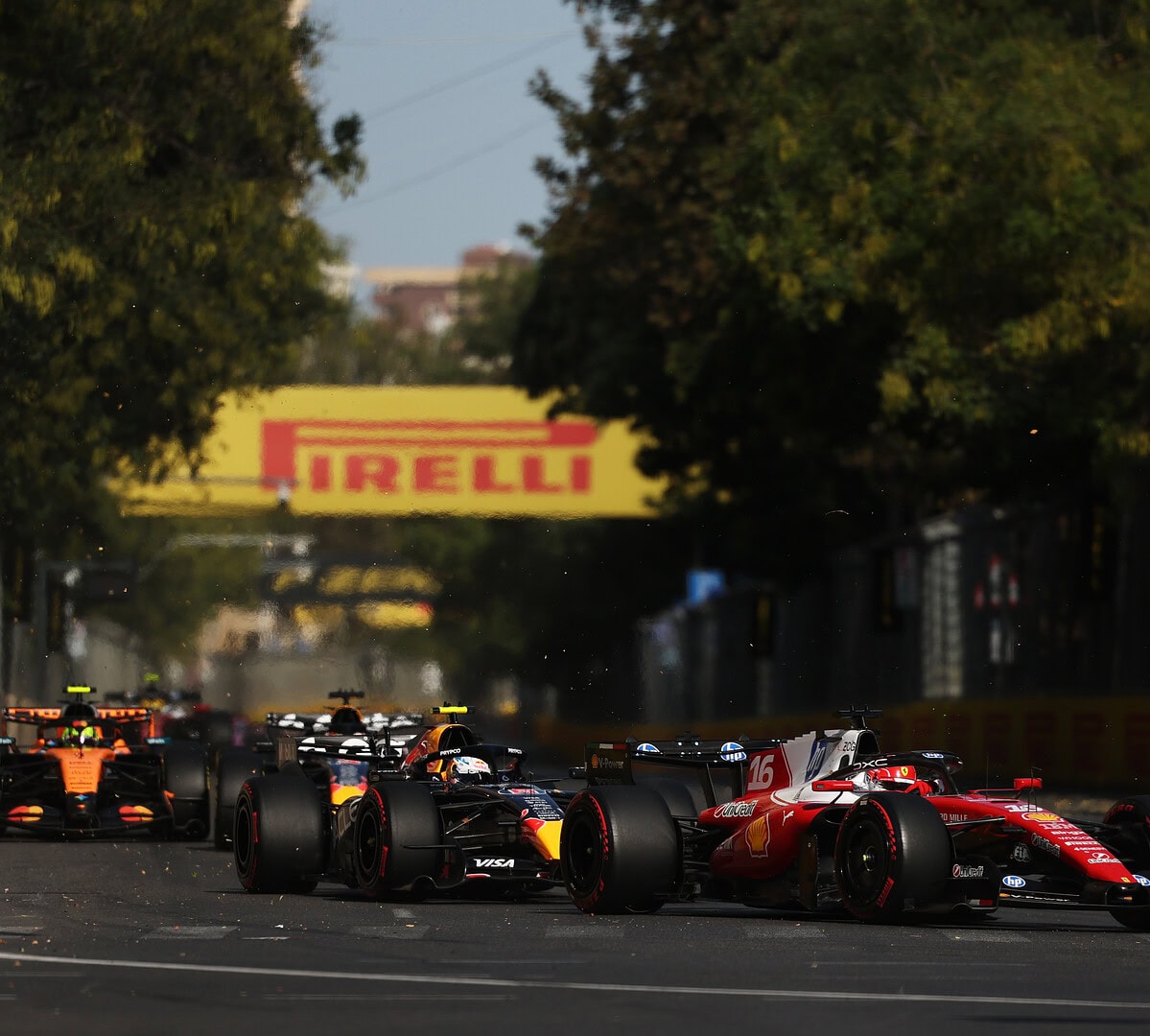 Charles Leclerc leading in the Ferrari SF-26 at the Azerbaijan Grand Prix 2026