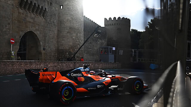 Oscar Piastri driving for McLaren during Azerbaijan GP qualifying 2026