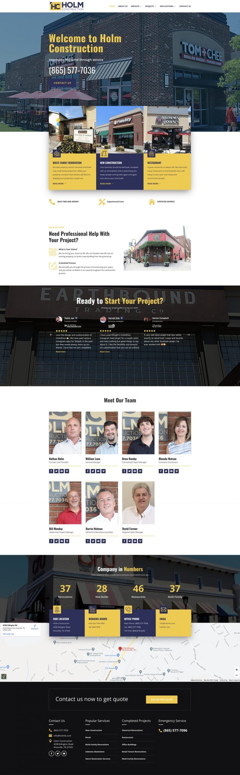 holm construction website