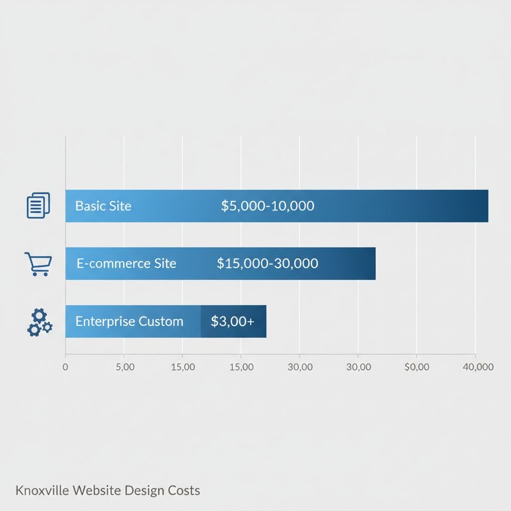Horizontal bar chart of website design cost ranges by project type in Knoxville