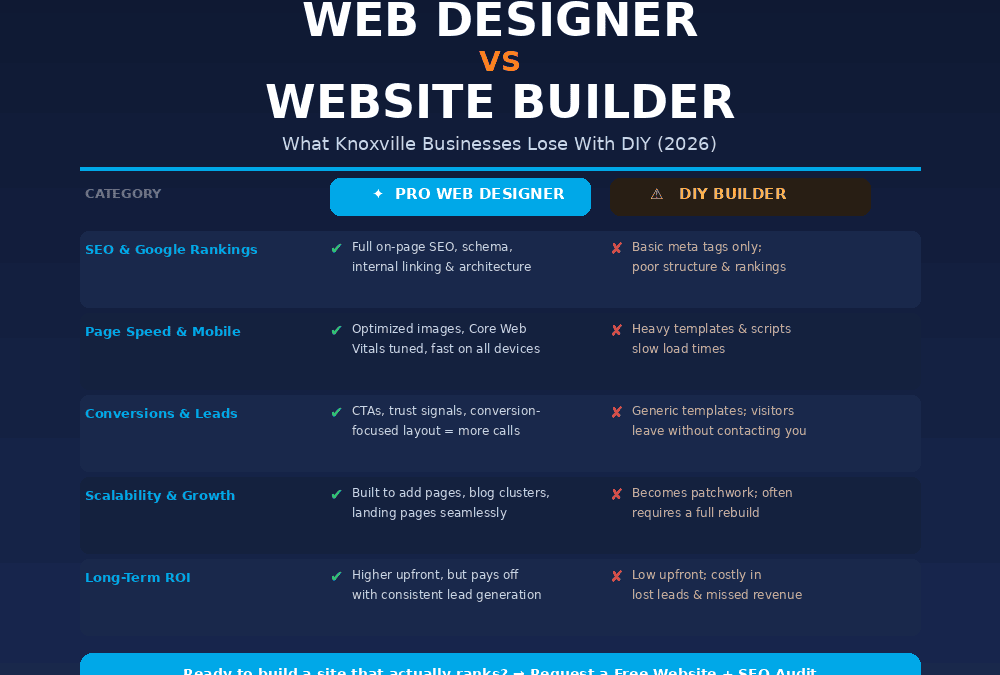 Web Designer vs Website Builder: What Knoxville Businesses Lose with DIY (2026)