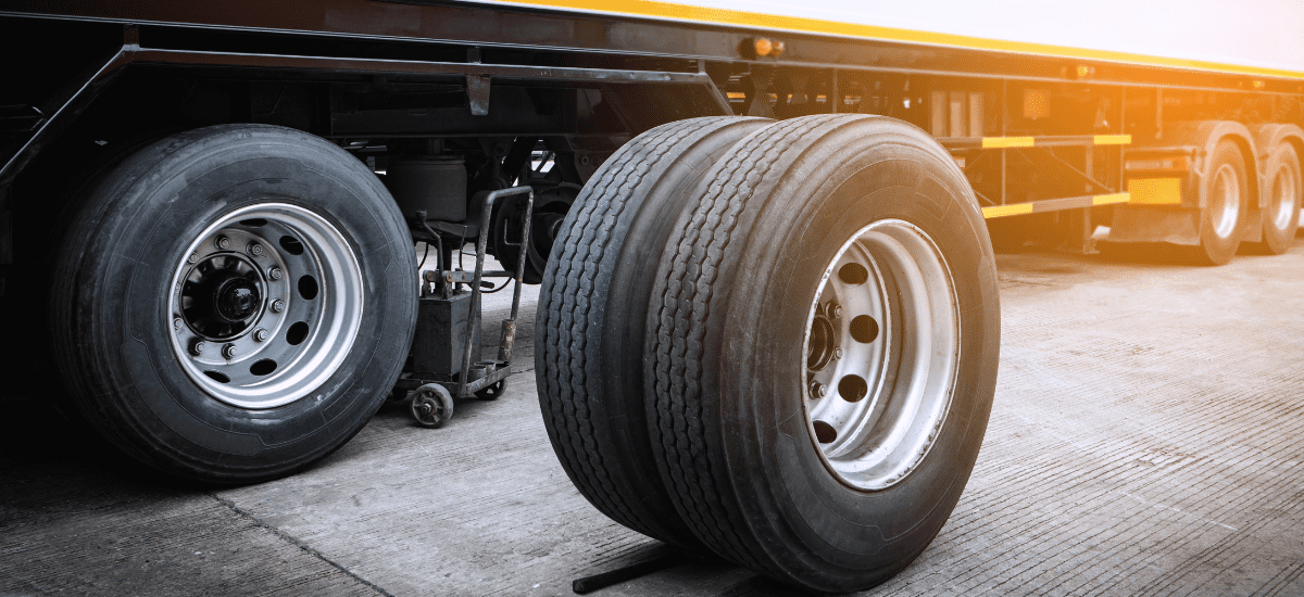 Heavy truck tire being serviced at HeVtech Mechanic & Tire Services.