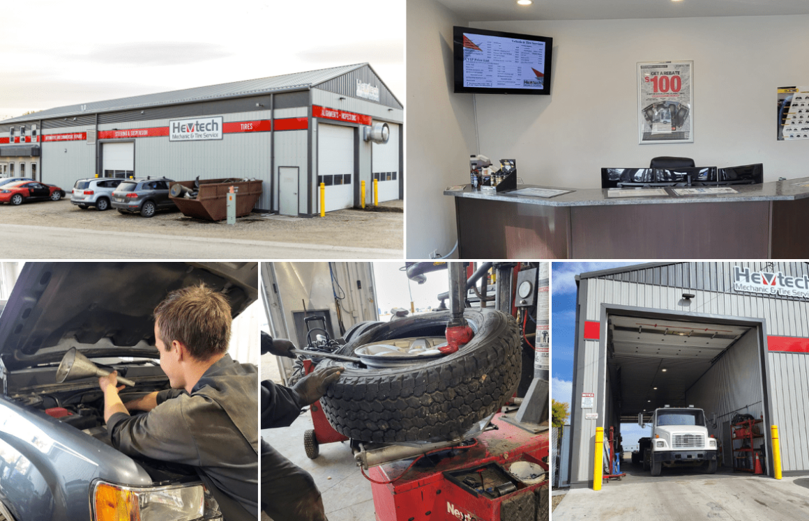 Reliable auto repair and tire services at HeVtech in About section.