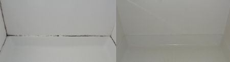 Moldy caulk before and after