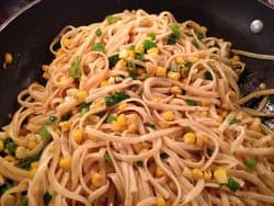 Linguine and corn