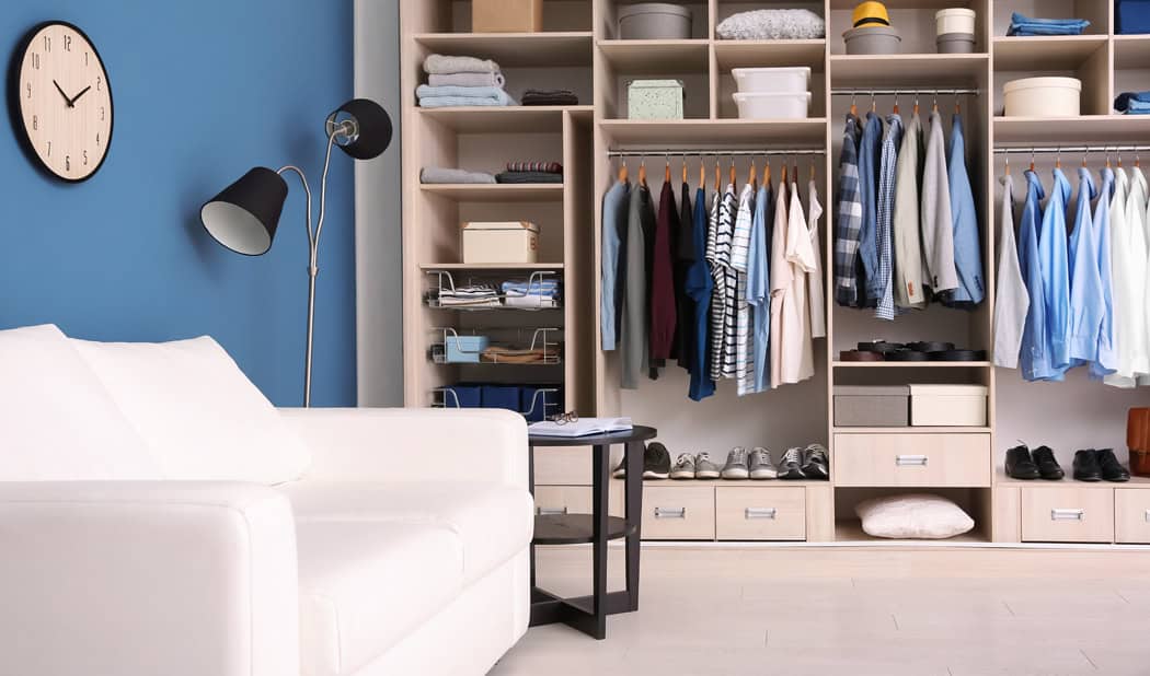 Dressing room interior with big wardrobe