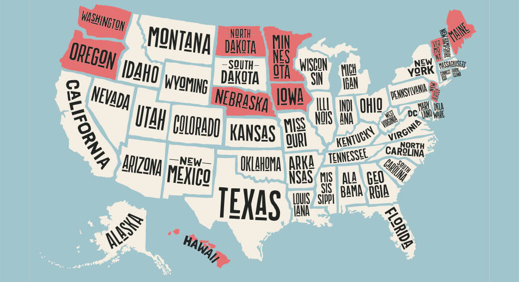 USA map states. Vector line design. High detailed USA map. Labeled with postal abbreviatations. Stock vector. ESP 10