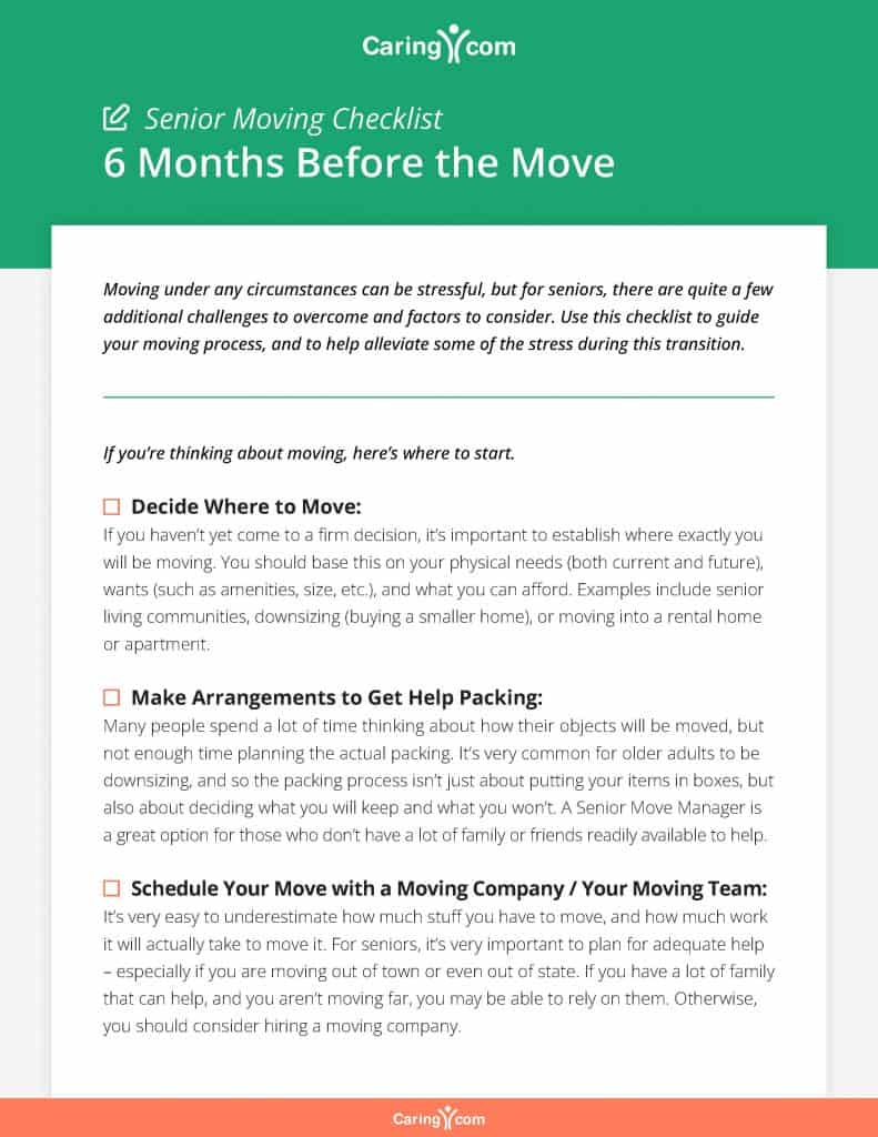 Senior moving checklist