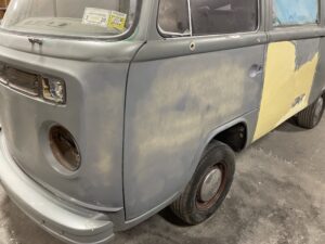 Vintage van undergoing restoration at John's Auto Restorations.
