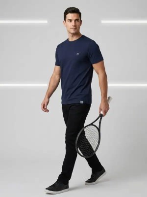 men's cotton crew neck tshirt navy blue