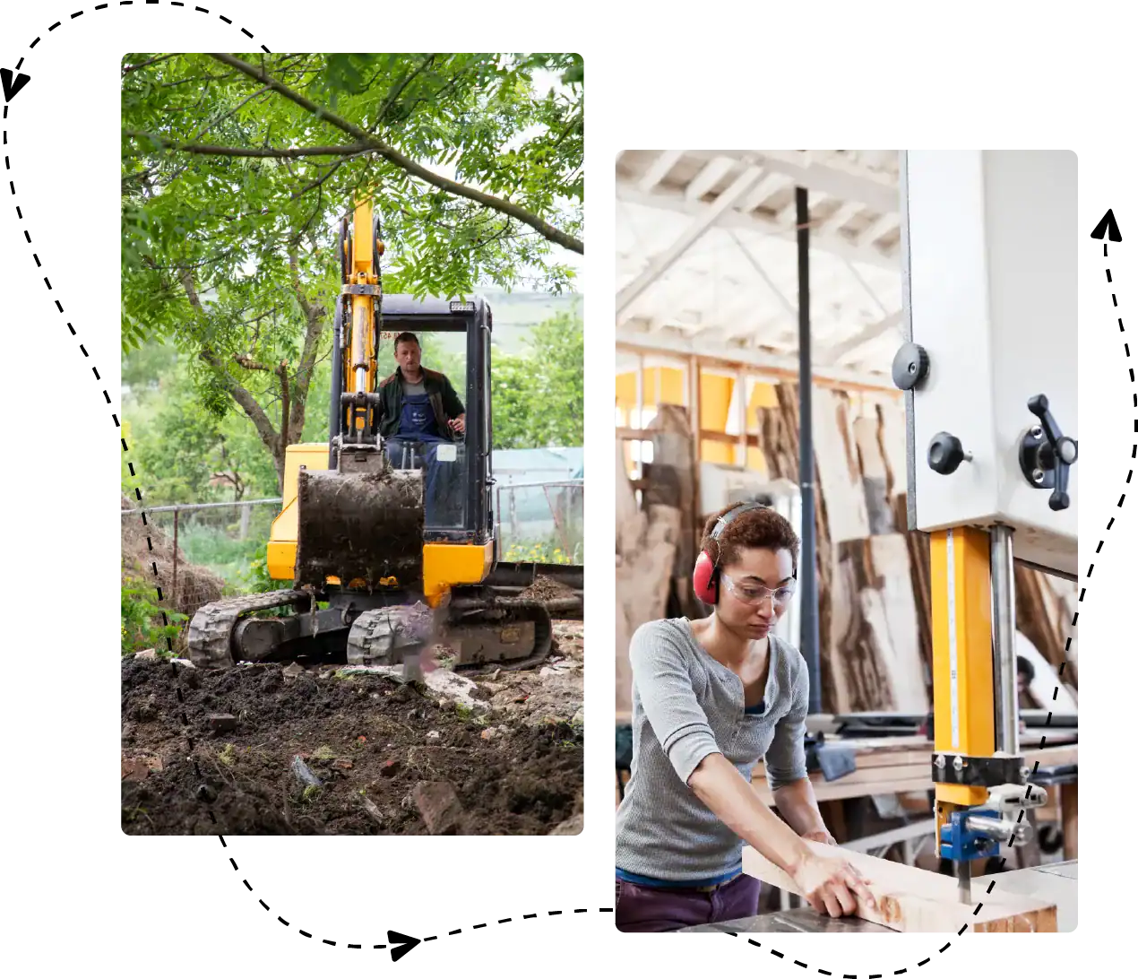 1. Excavator operating outdoors in green environment for construction or landscaping.