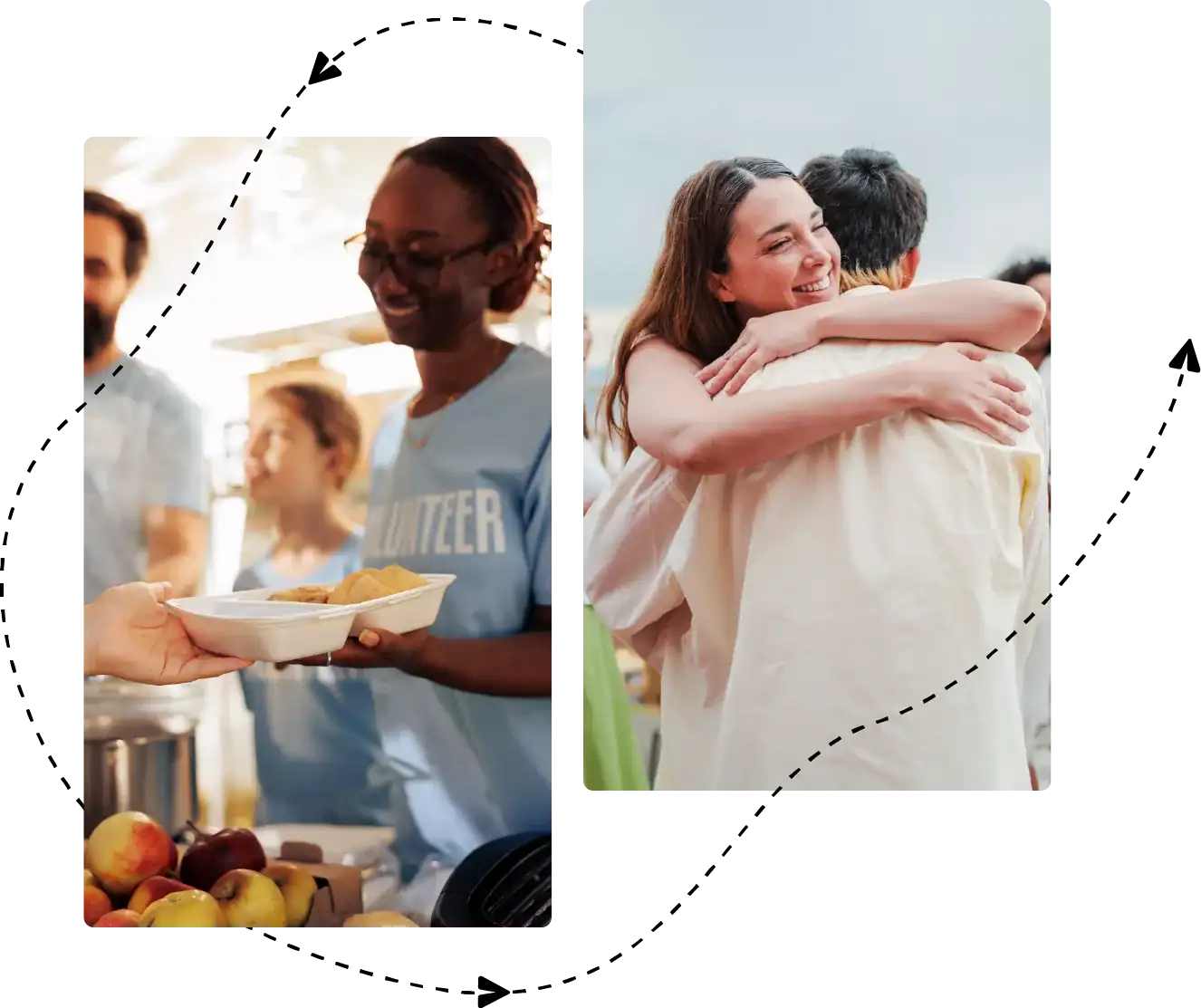 Diverse group of people sharing food and happy moments at a community event.