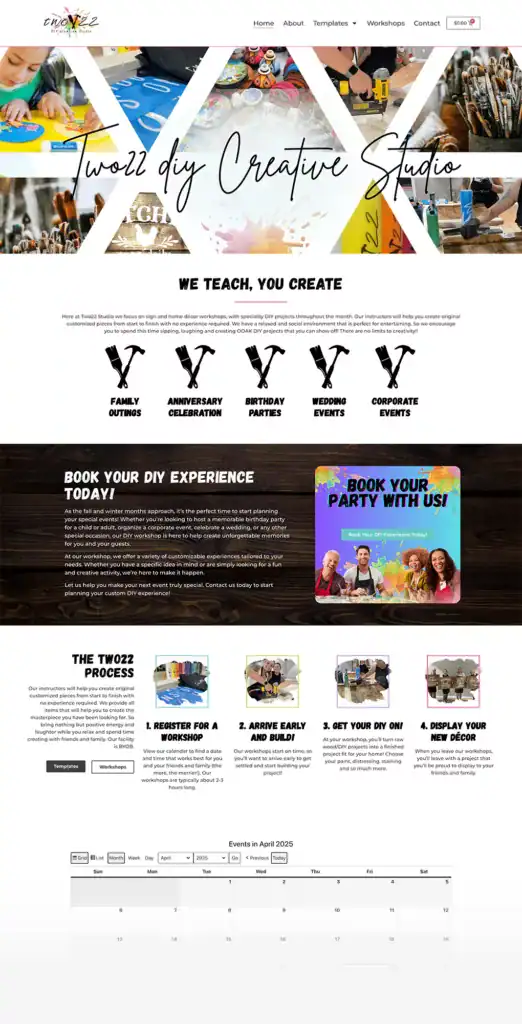 Creative DIY studio for custom workshops and events, offering engaging experiences for all ages.