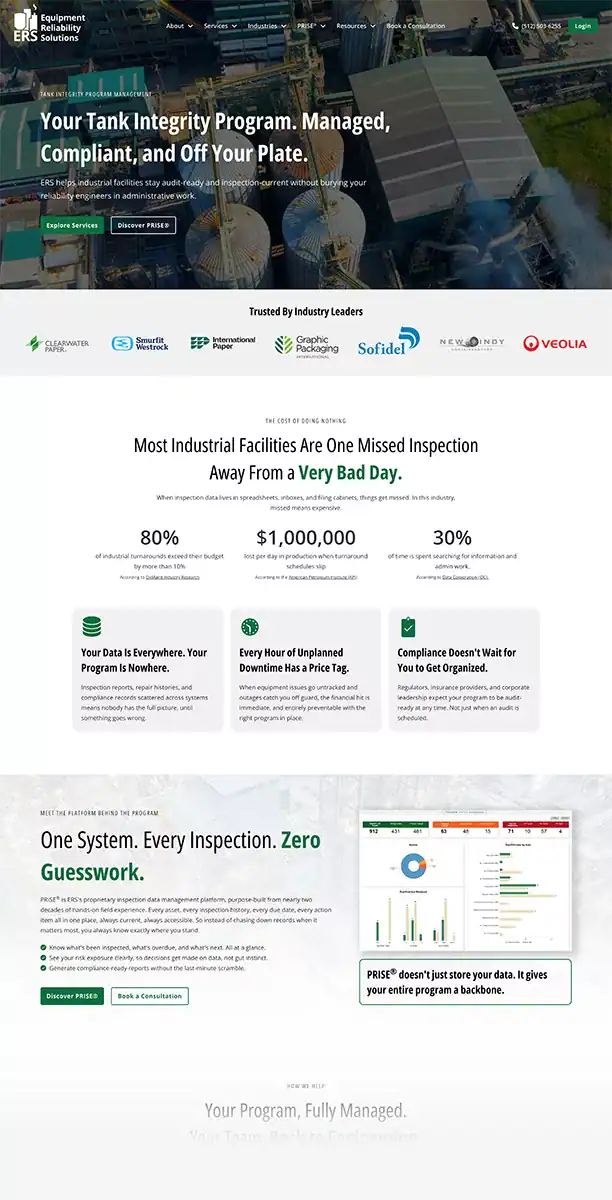 Equipment Reliability Solutions website | Moxie360 Marketing