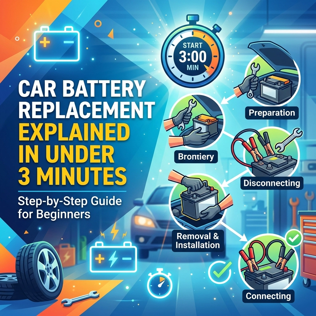 Step-by-step guide to car battery replacement in under 3 minutes for beginners.