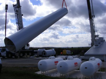 renewables first - turbine tower sections at baulker farm
