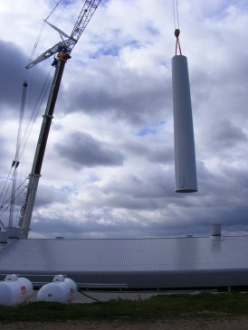 renewables first - lowering the turbine tower section
