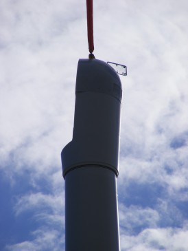renewables first - positioning the nacelle onto the wind turbine tower sections