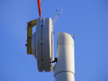 renewables first - lifting the wind turbine generator toward the nacelle.