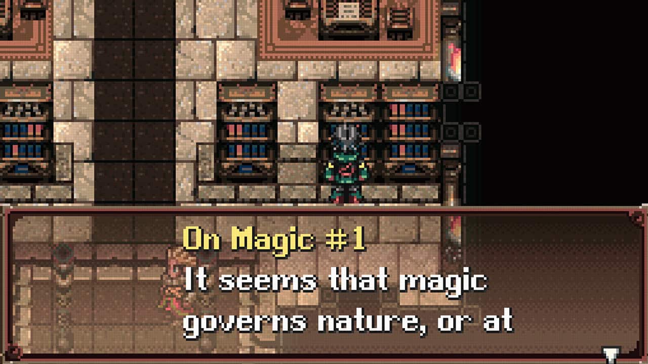 An image of Kairu from Black Sigil reading from a bookshelf