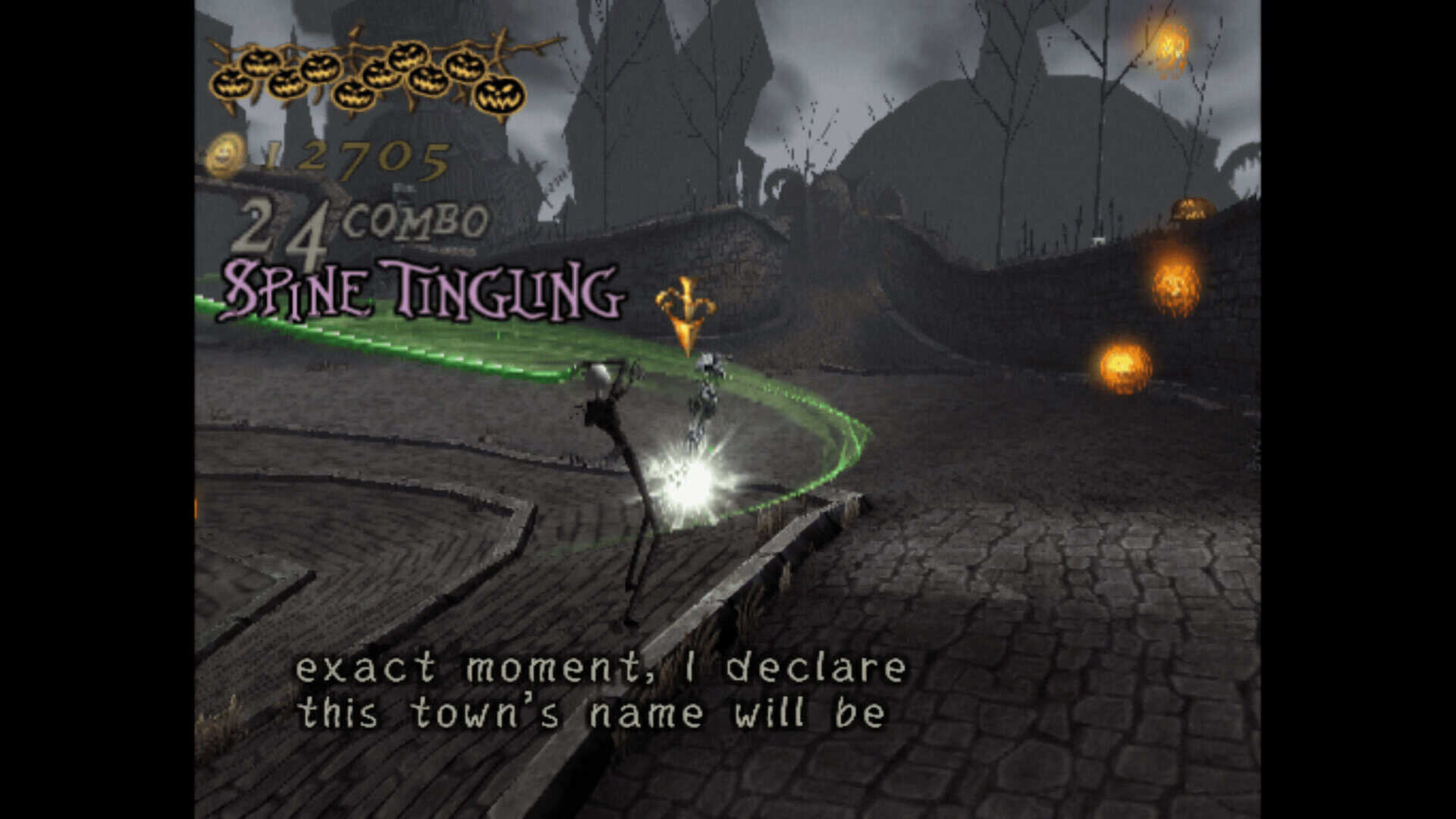 A screenshot of combat against regular enemies in The Nightmare Before Christmas: Oogie's Revenge