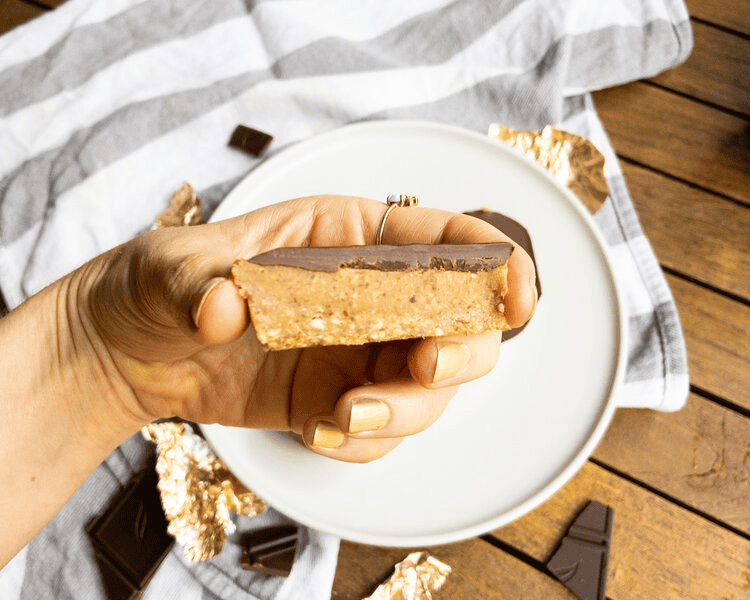 mid section of healthy vegan mars bars