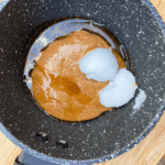 melted almond butter and coconut oil for vegan caramel sauce