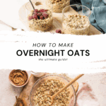 Fresh overnight oats with berries and granola in glass jars for healthy breakfast recipes.
