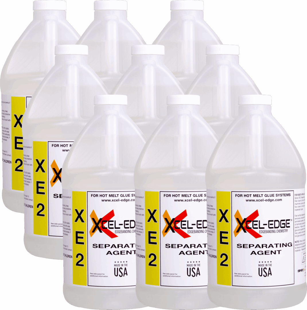 Xcel-Edge hot melt glue separation agent bottles for industrial bonding, USA-made adhesive solutions.
