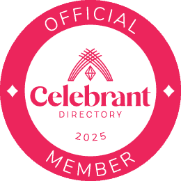 Official Celebrant Directory Member badge for 2025 with pink and white design.