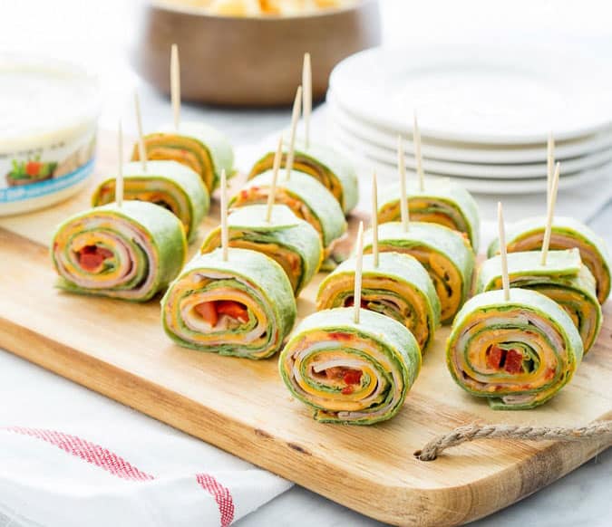 Roasted Red Pepper Hummus Pinwheels