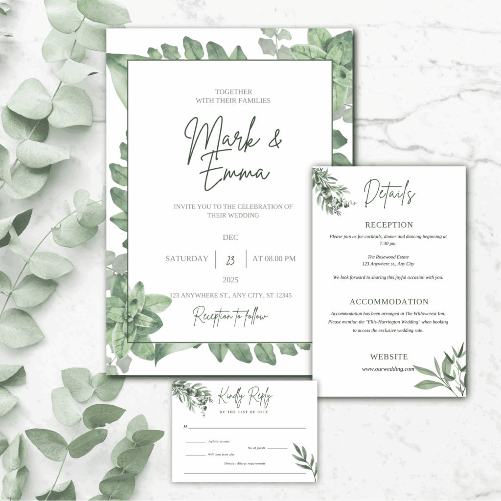 Green boho invitation