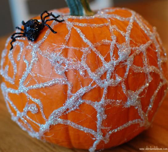 Simple No Carve Spider Web Pumpkin
