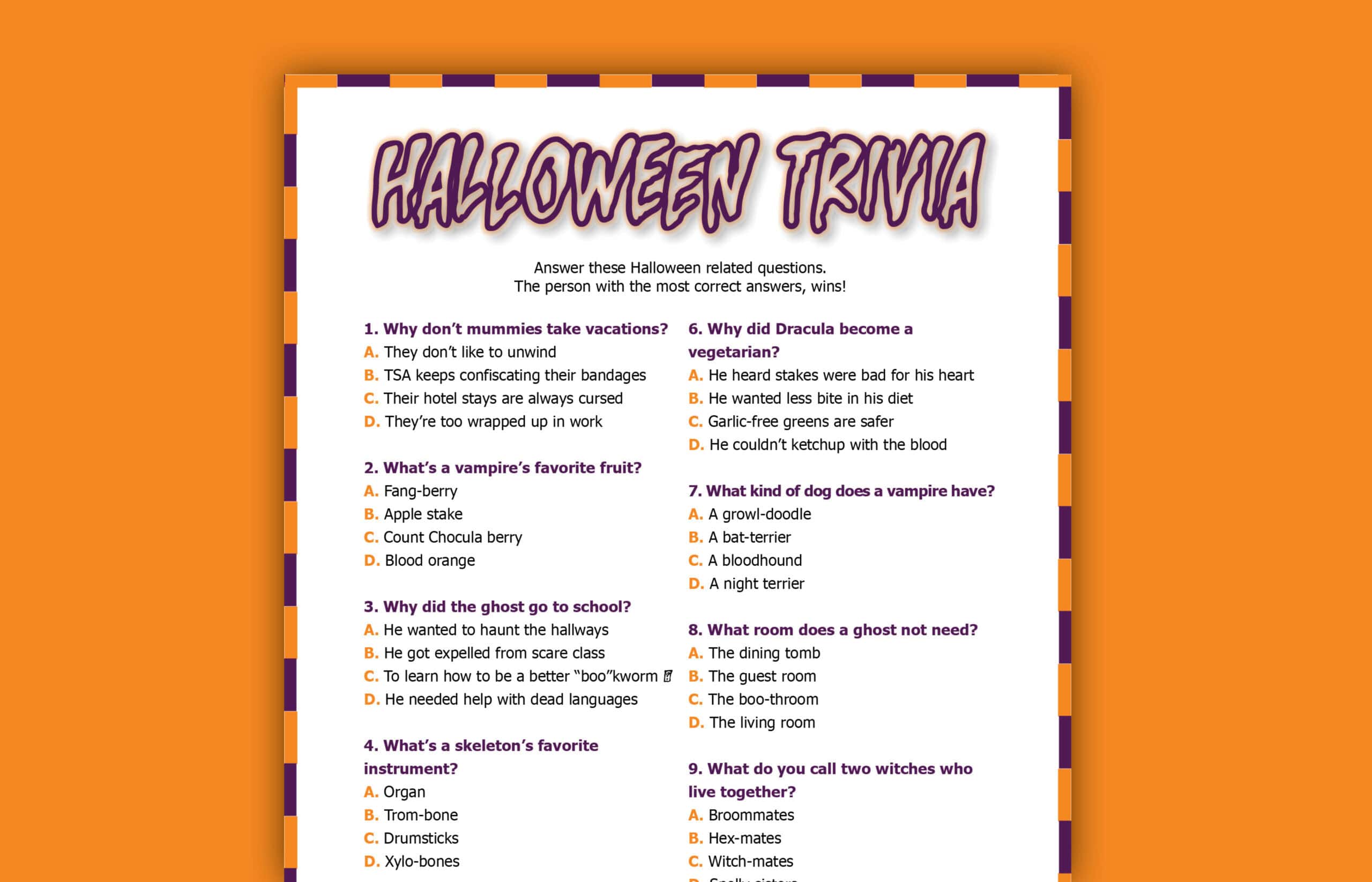 Spooktacular Free Halloween Trivia Printable