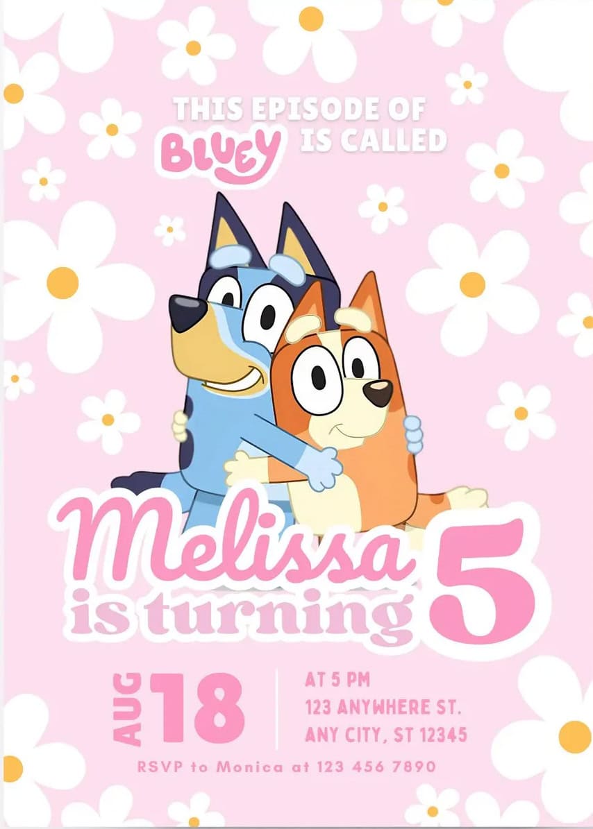 Bluey Pink Invitation