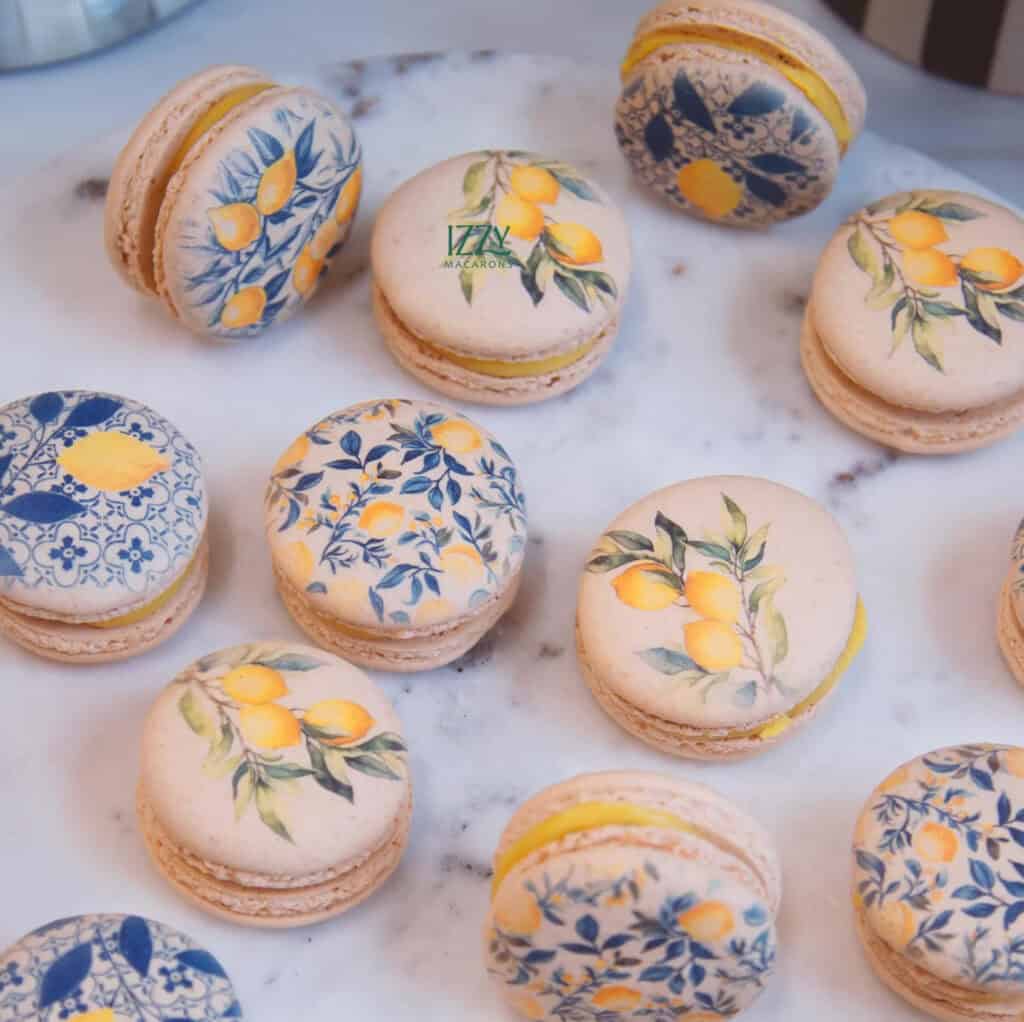 Italian Blue Lemon Tile Flower Macarons