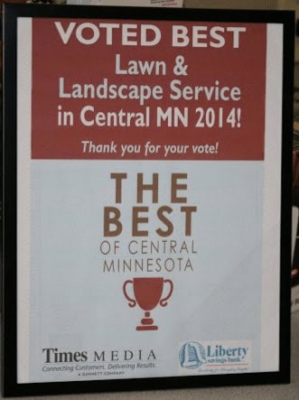 Voted Best lawn and landscape service in Central Minnesota 2014 by Supreme Lawn.