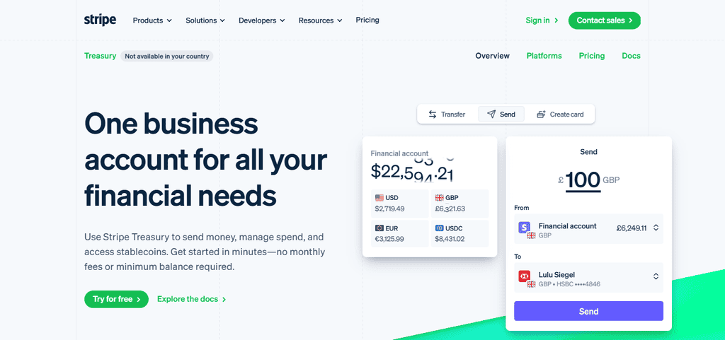 1. Stripe (Payments & Treasury)