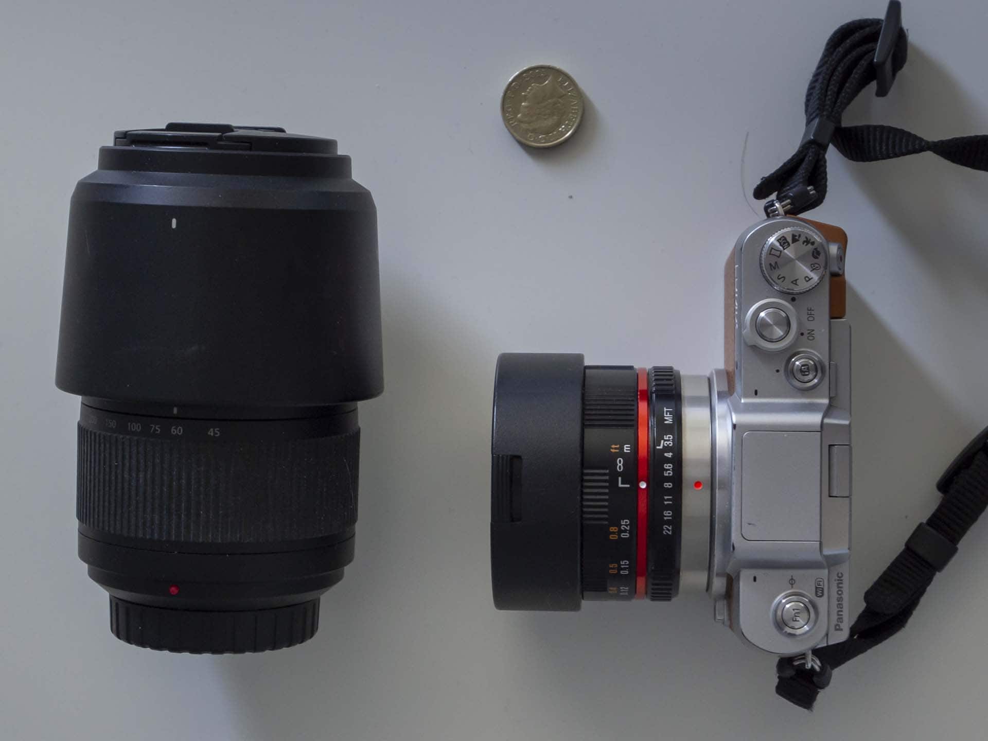 Lumix GF7 with Samyang fisheye and 45-200