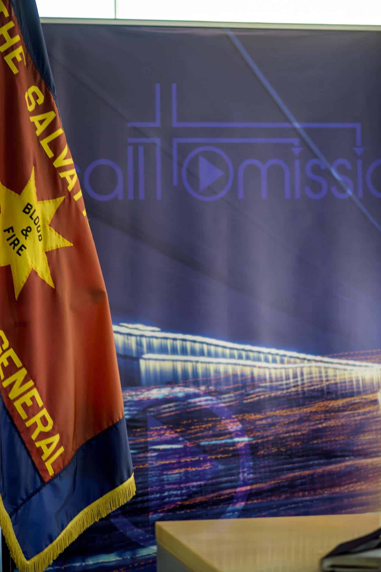 General's flag and backdrop Salvation Army IHQ