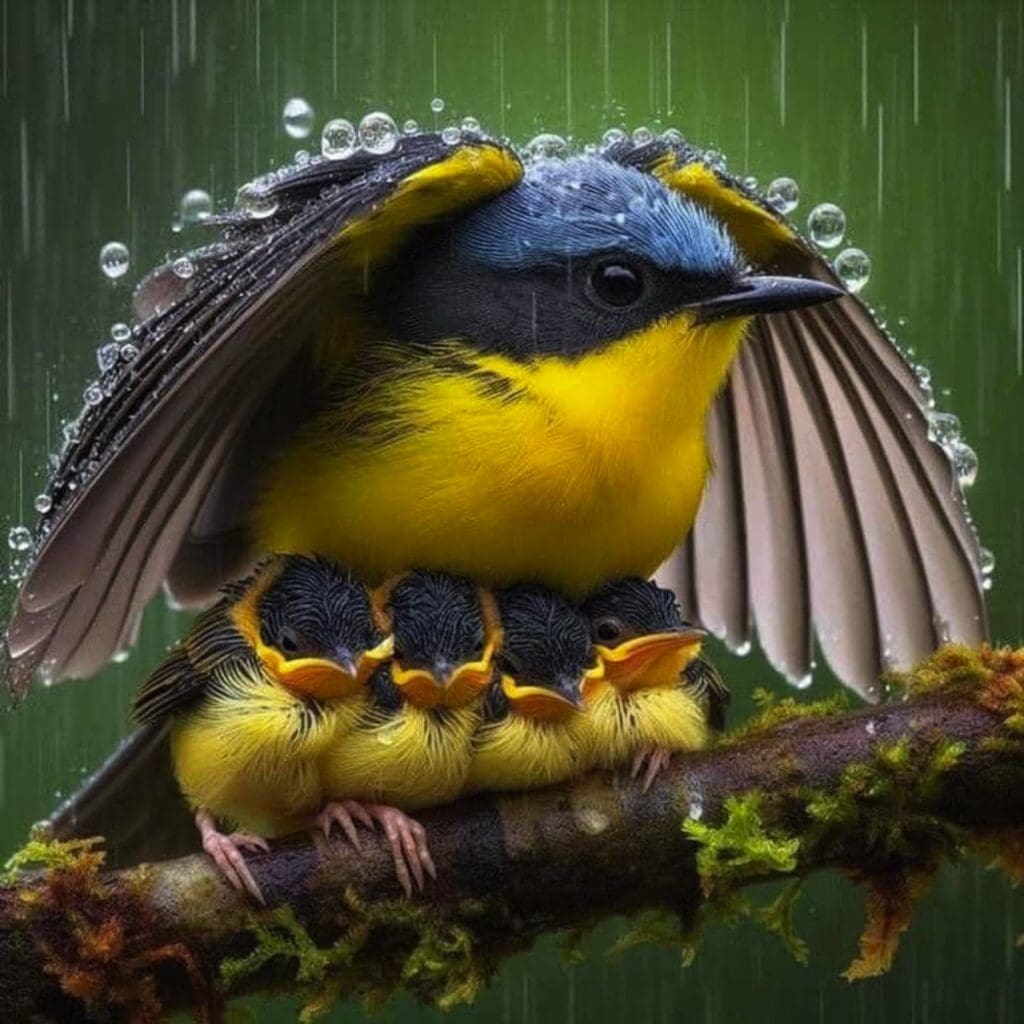 mother bird and chicks AI generated image fake