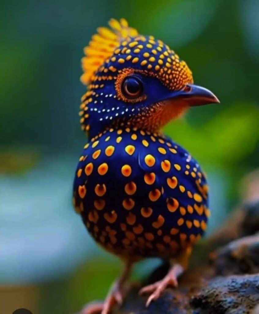 AI image of blue and yellow spotted bird