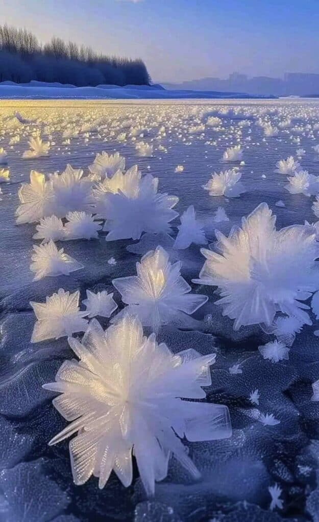 ice on lake 3D snowflakes AI image