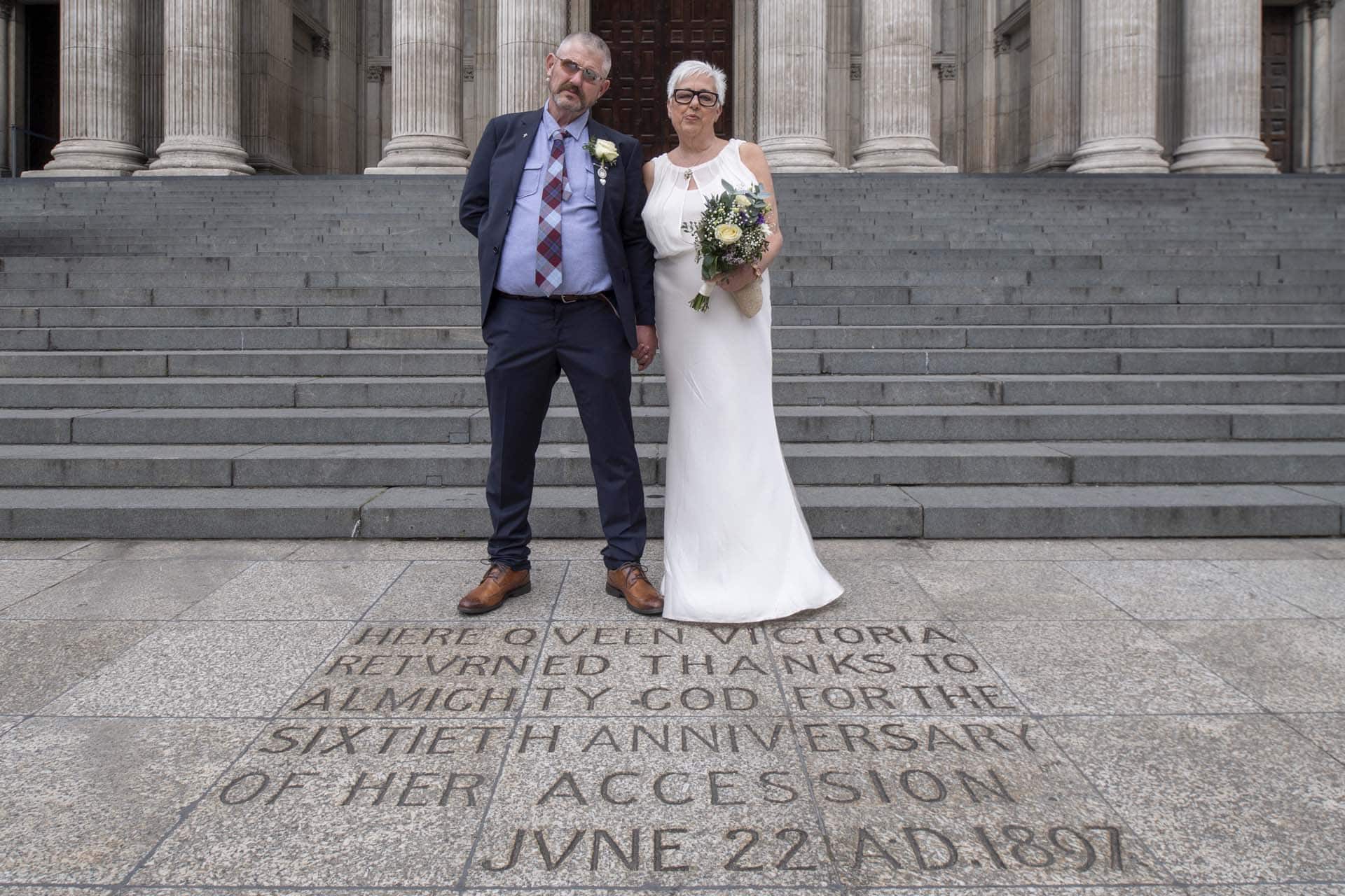Inscription to Queen Victoria outside St Paul's cathedral Pat and Alex wedding 240608 144204 a
