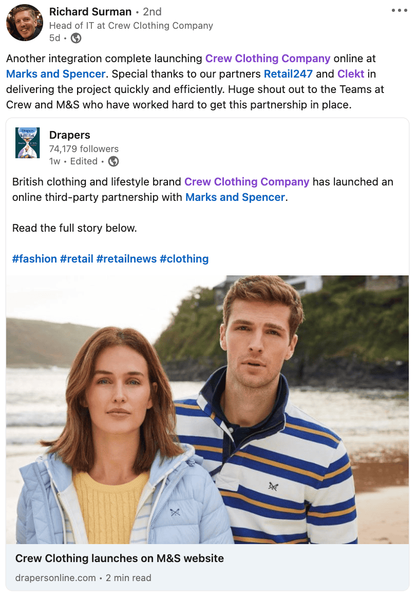 Crew Clothing M&S Integration