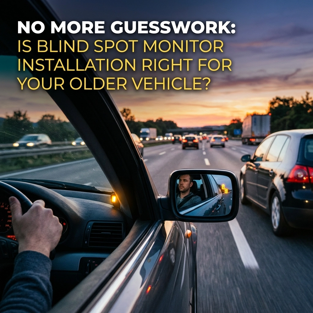 Professional blind spot monitor installation for older vehicles by Wright ReStyling.