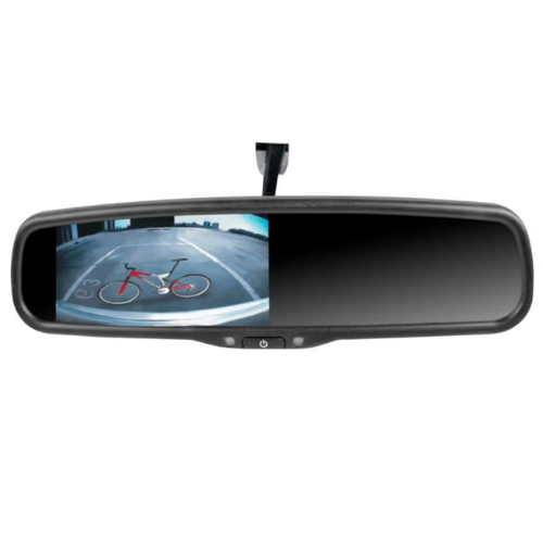 Digital rearview mirror with integrated backup camera and bike reflection display.