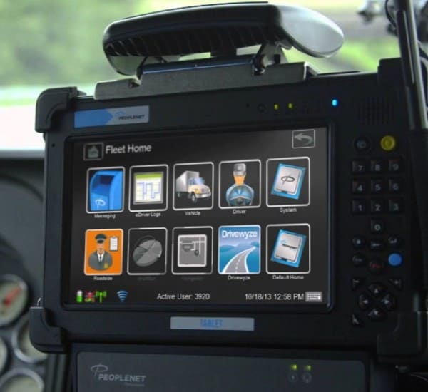 Fleet management touchscreen device for electronic logs and vehicle data.