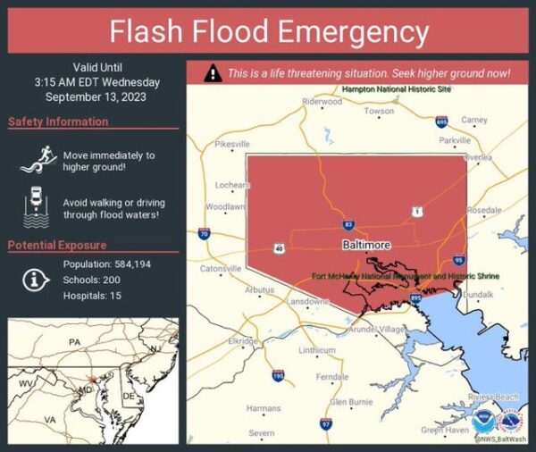 Flash Flood Emergency issued for Baltimore, Maryland