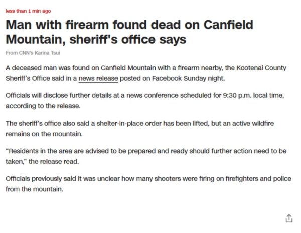 Update: Man with firearm found dead on Canfield Mountain